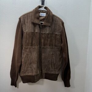 Vintage Repage Men's Brown Suede Bomber Jacket Knit Sleeves SZ M 80s Western